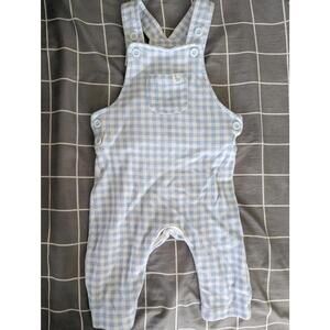 Blue and white gingham plaid dungarees overalls